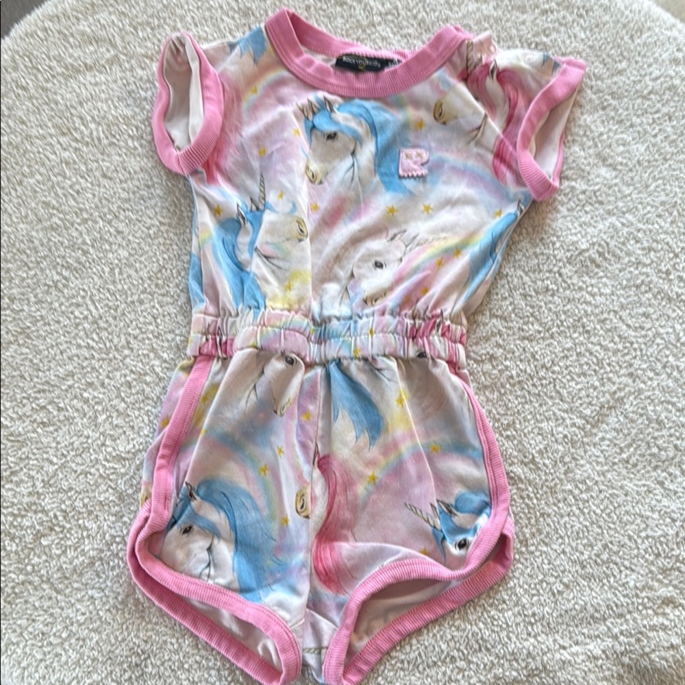 Rock your baby Unicorn Print Romper with Pink Trim